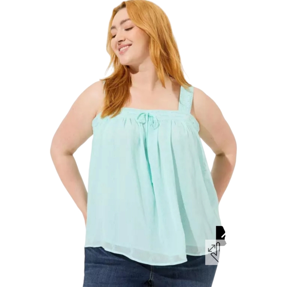 Torrid Embroidered Crinkle Chiffon Crochet Lace Trim Tank Size 2X